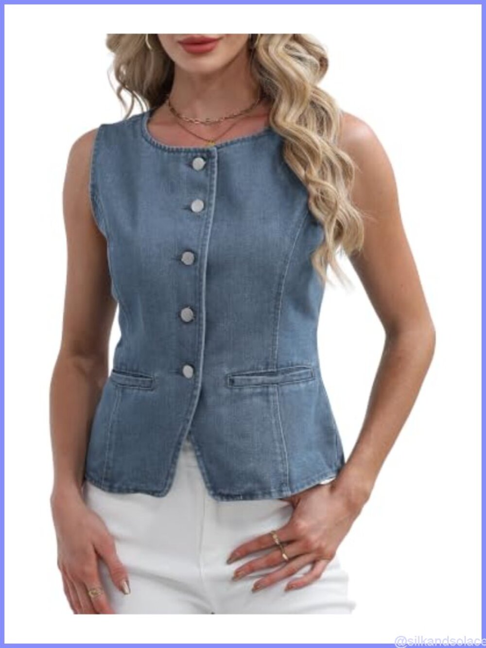 Women's Stretchy Denim Vest Sleeveless Button Down Jean Vest